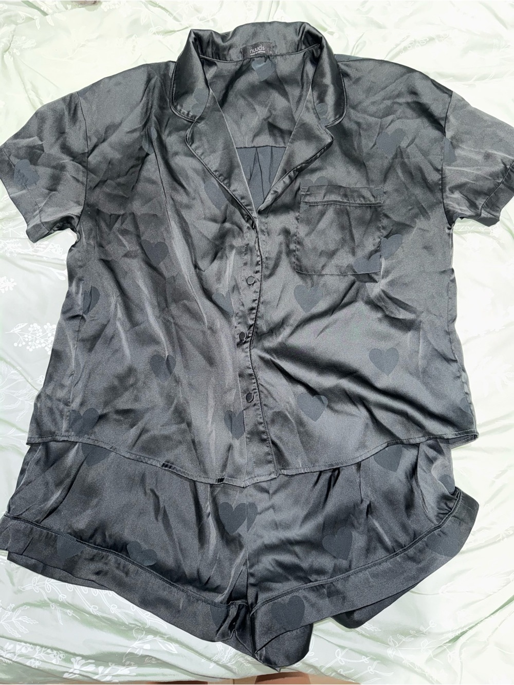 Silky Black Short Sleeve Button-Up Pajamas